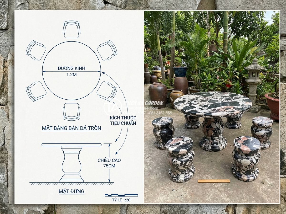 Mẫu bàn ghế đá tròn tự nhiên: Sự lựa chọn hoàn hảo cho không gian quây quần - Hình 8 Mẫu bàn ghế đá tròn tự nhiên: Sự lựa chọn hoàn hảo cho không gian quây quần - Detailed technical drawing style illustration combined with realistic photo of r