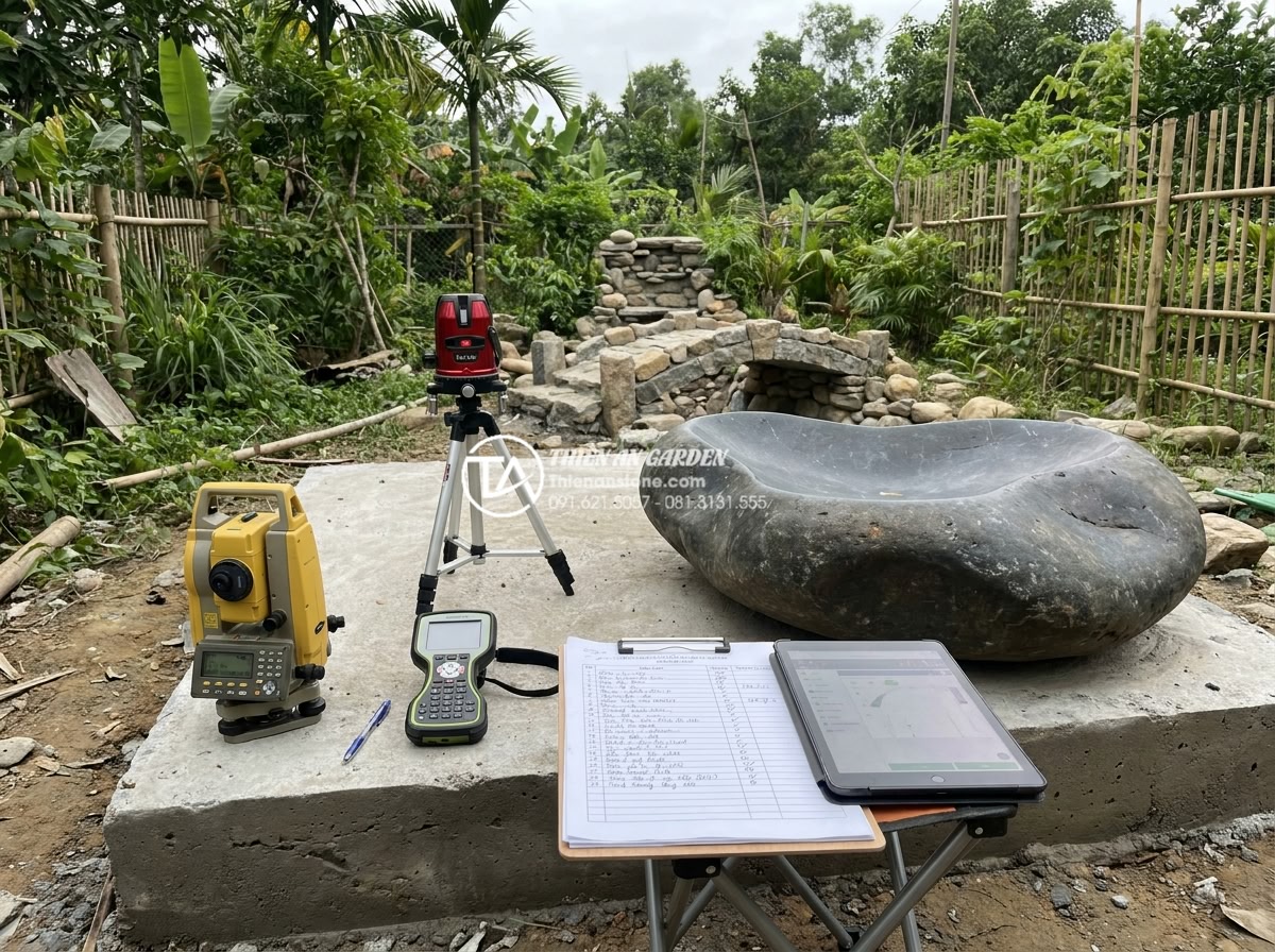 Quy trình thi công cầu đá sân vườn 5 bước chuẩn kỹ thuật xây dựng - Quality control team performing static load test and level measurement on newly 