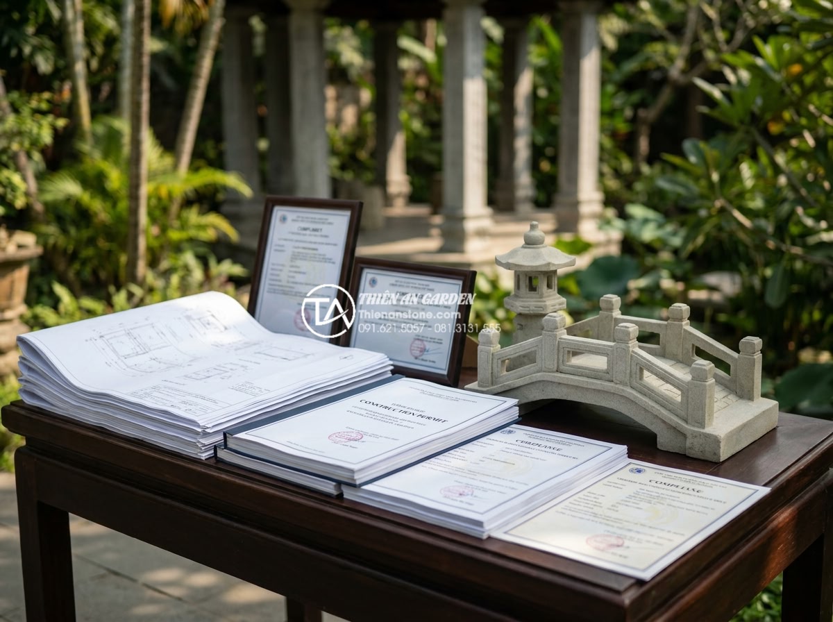 Quy trình thi công cầu đá sân vườn 5 bước chuẩn kỹ thuật xây dựng - Official construction permit documents, technical drawings stamped by authoritie