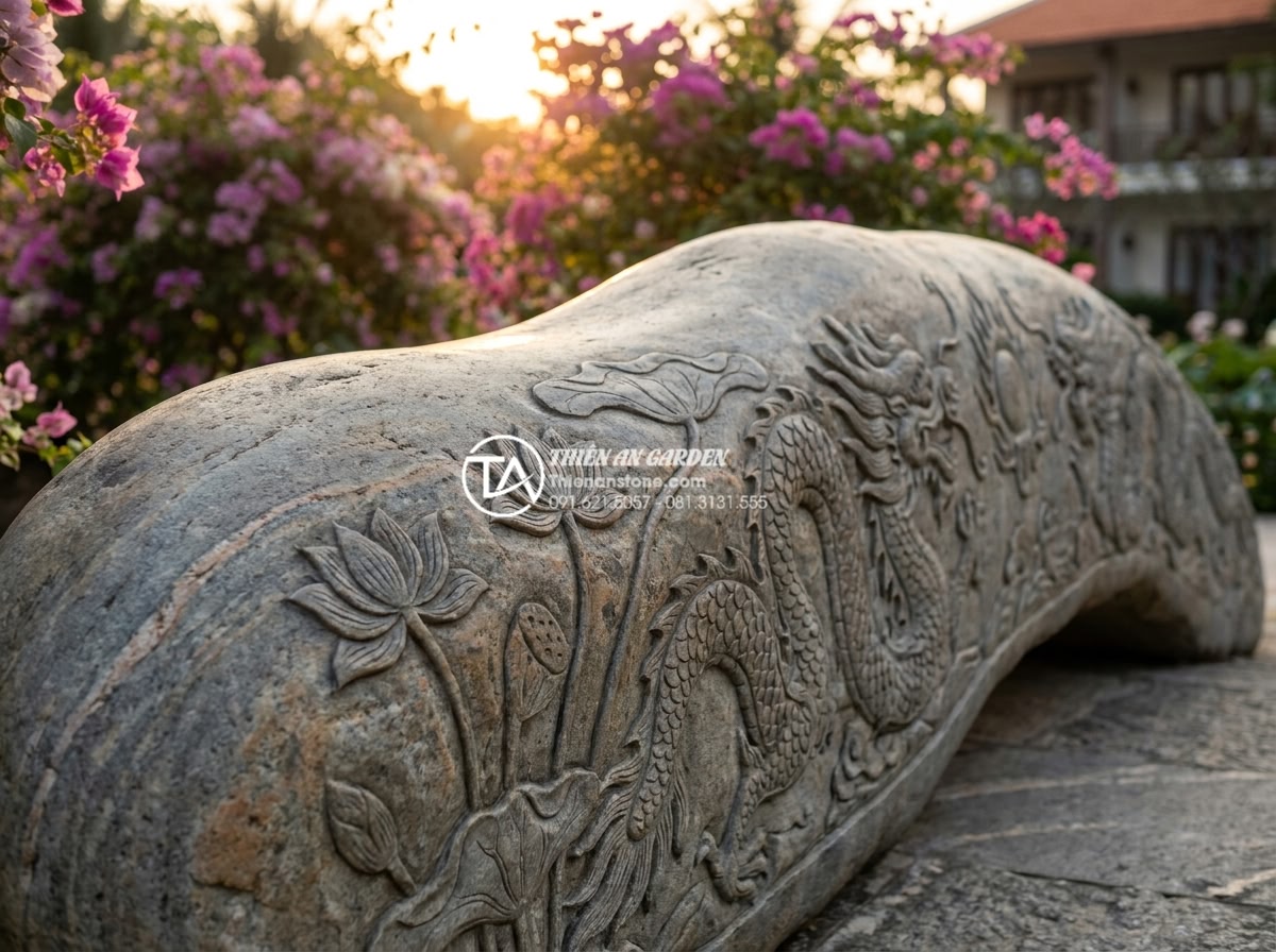 Quy trình thi công cầu đá sân vườn 5 bước chuẩn kỹ thuật xây dựng - Close-up professional photography of hand-carved natural granite garden bridge r