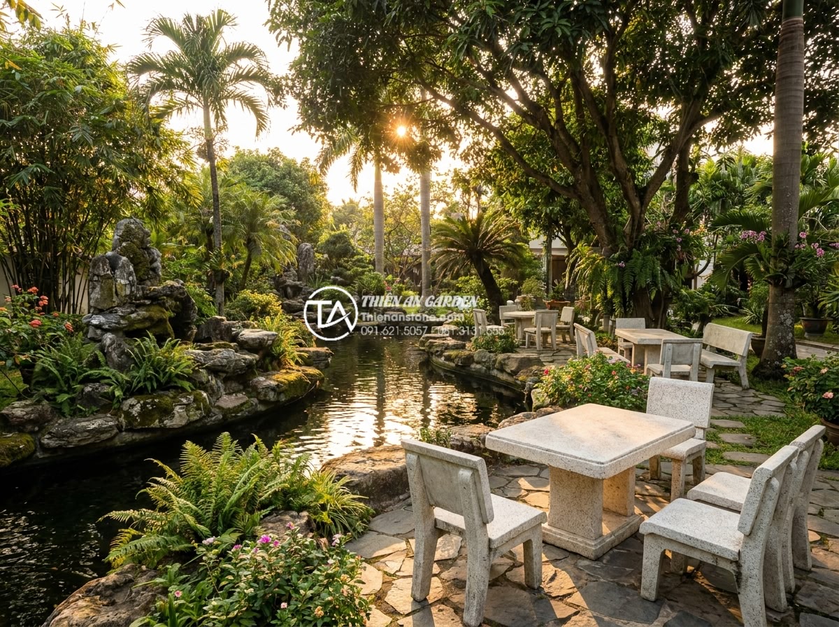 Review thực tế: Sử dụng bàn ghế đá hoa cương sau 10 năm sẽ như thế nào? - Inspirational wide-angle realistic photograph of a beautifully designed Vietname