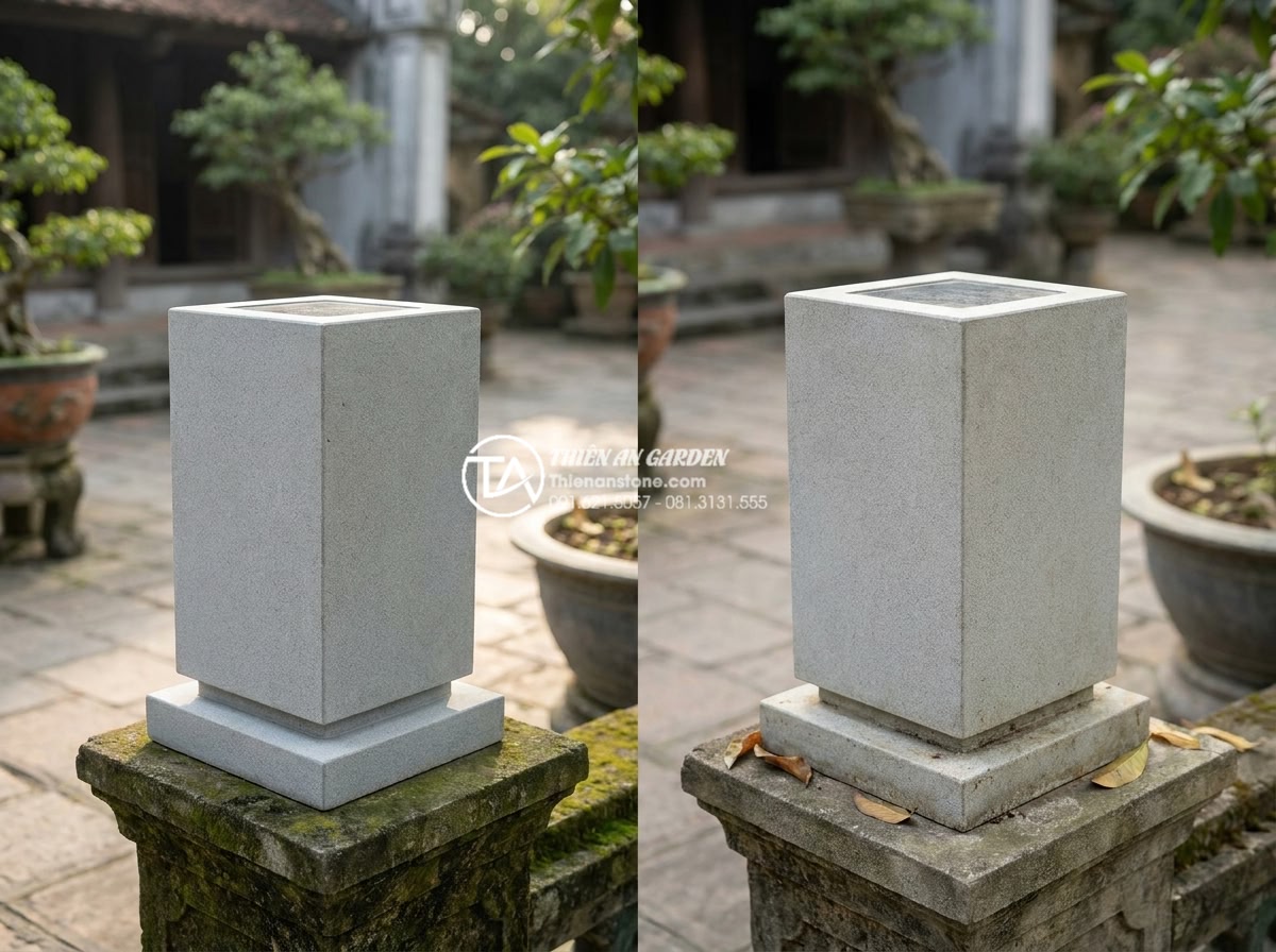 Review thực tế: Sử dụng đèn đá năng lượng mặt trời sau 1 năm - High-resolution side-by-side comparison of stone texture and color on solar lamp