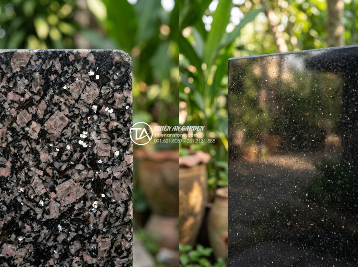 Tại sao đèn đá Granite lại được ưa chuộng nhất trong thi công sân vườn? - Technical close-up macro photography showing the crystalline structure of high-q