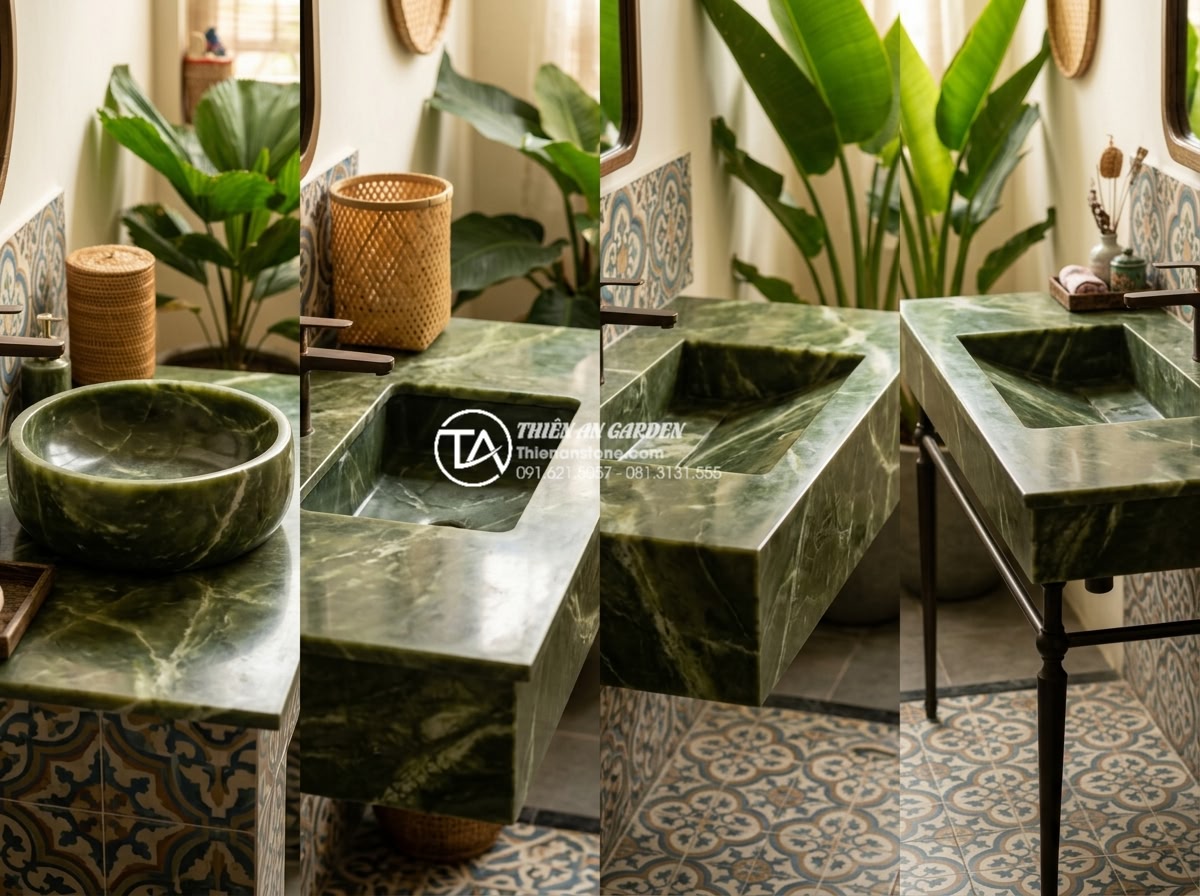 Tại Sao Lavabo Đá Kanly Được Ưa Chuộng Trong Kiến Trúc Đông Dương (Indochine)? - Professional product comparison infographic style image displaying four types of