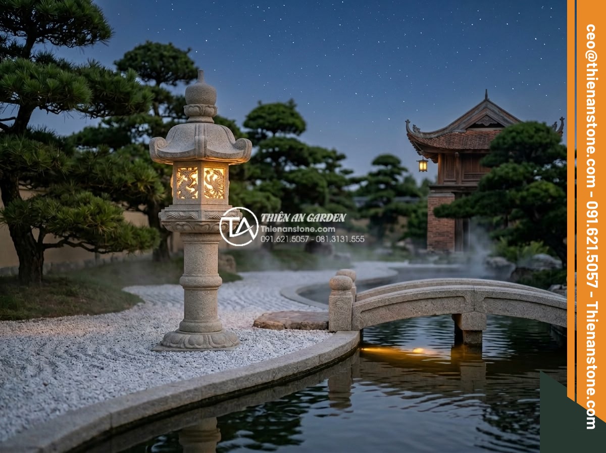 Tìm hiểu đèn đá Kasuga: Biểu tượng tâm linh trong vườn Nhật truyền thống - An atmospheric evening photograph of a glowing Kasuga stone lantern in a tranqui
