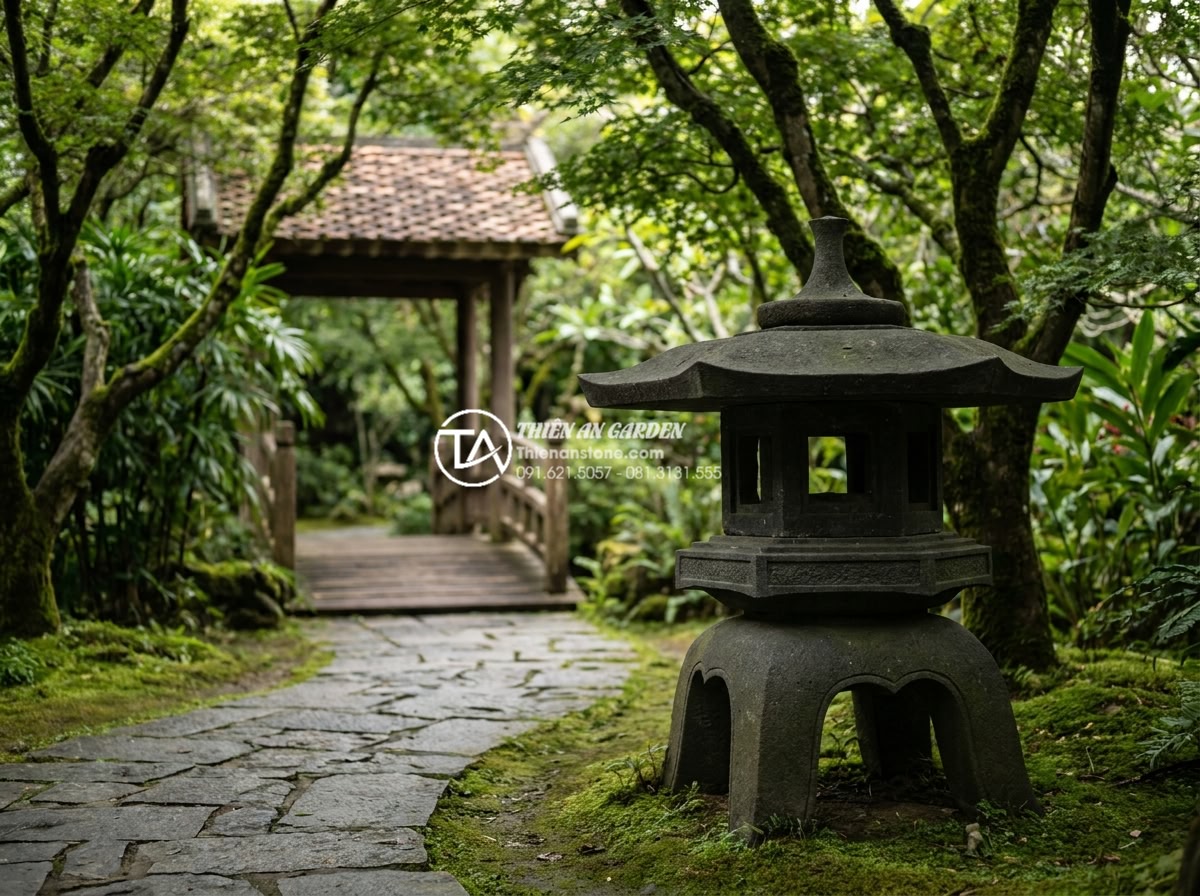 Top 10 mẫu đèn đá Nhật Bản tinh xảo nhất đặt cạnh cầu sân vườn - Hình 3 Top 10 mẫu đèn đá Nhật Bản tinh xảo nhất đặt cạnh cầu sân vườn - Ancient Japanese stone lantern from Edo period in a historic temple garden with
