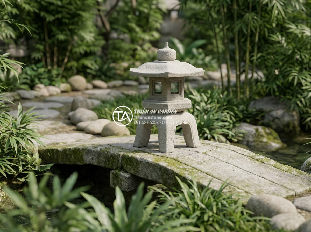 Top 10 mẫu đèn đá Nhật Bản tinh xảo nhất đặt cạnh cầu sân vườn - Hình 9 Top 10 mẫu đèn đá Nhật Bản tinh xảo nhất đặt cạnh cầu sân vườn - Professional 3D rendering of optimal Japanese stone lantern placement next to st