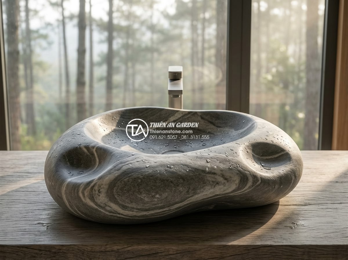 Top 15+ Mẫu Lavabo Đá Cuội Tự Nhiên Độc Bản - Mang Cả Suối Rừng Vào Nhà - A breathtaking natural river pebble stone lavabo sink hand-carved from authentic