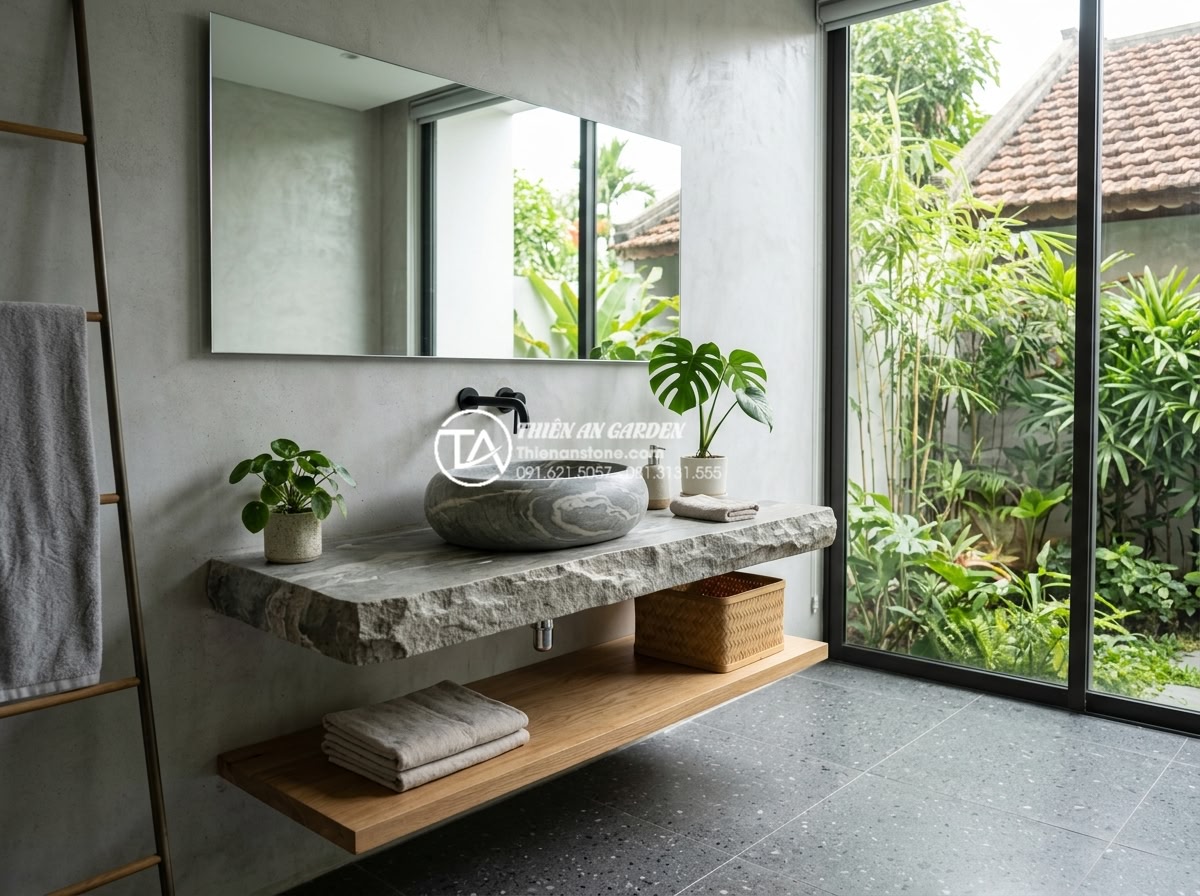 Top 15+ Mẫu Lavabo Đá Cuội Tự Nhiên Độc Bản - Mang Cả Suối Rừng Vào Nhà - Modern minimalist natural stone pebble lavabo in a contemporary bathroom with cl