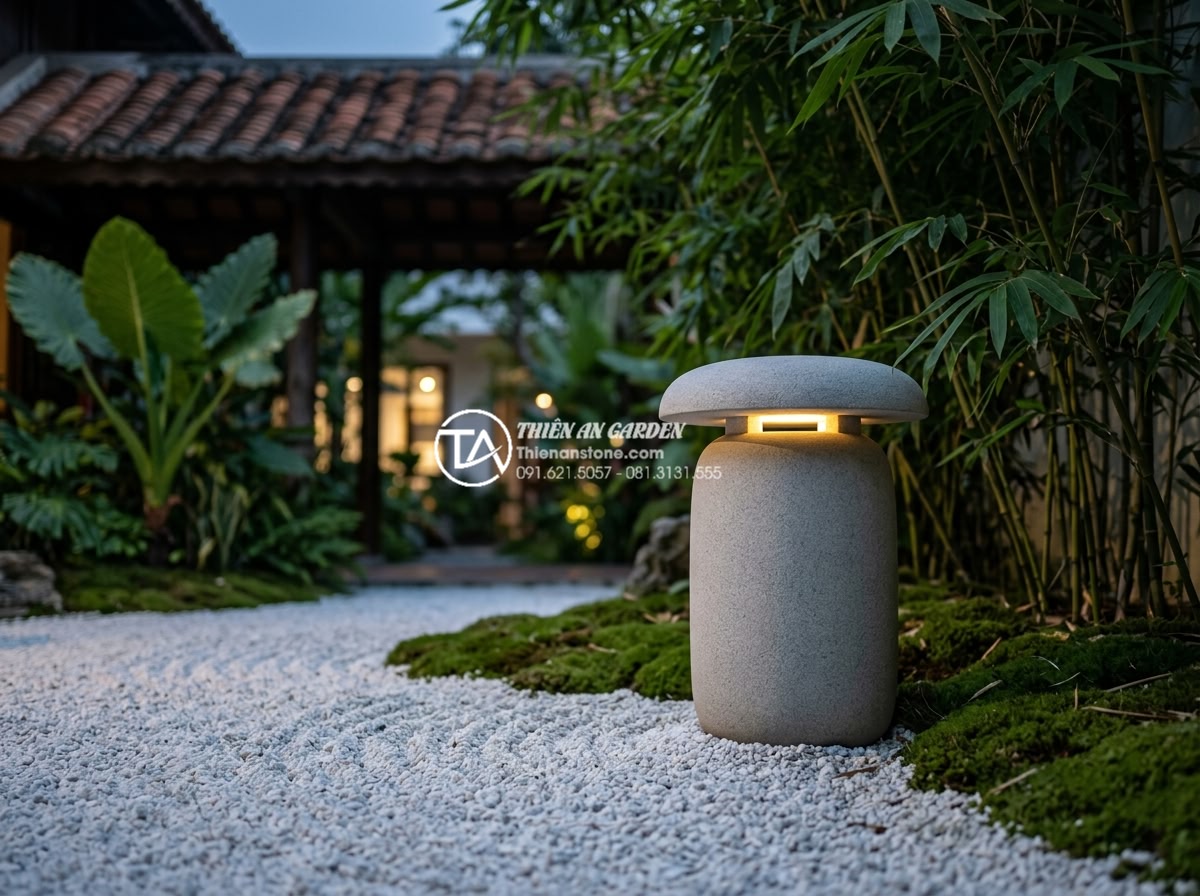 Top 50+ mẫu đèn đá sân vườn đẹp, tinh tế cho mọi không gian cảnh quan - Modern minimalist Japanese Zen style garden stone lantern made from dark gray gr