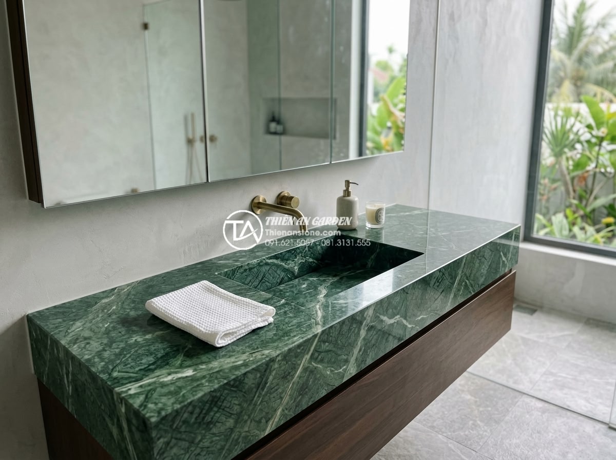 Tư Vấn Chọn Đá Kim Sa Làm Bàn Lavabo: Bền, Rẻ Hay Sang Trọng? - Beautiful final result photo of a completed luxury bathroom project by Thien An 