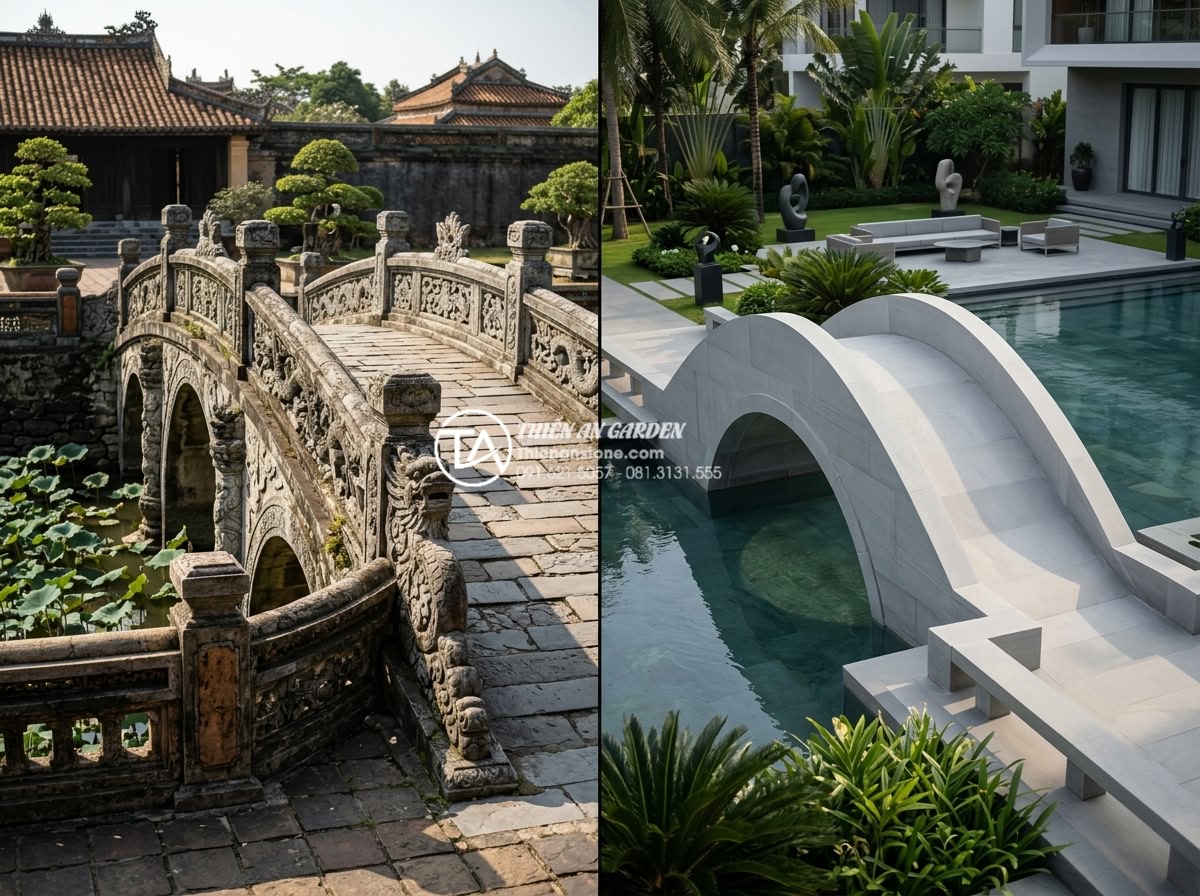 Ứng dụng của đá mỹ nghệ trong kiến trúc cầu cảnh hiện đại ngày nay - Hình 2 Ứng dụng của đá mỹ nghệ trong kiến trúc cầu cảnh hiện đại ngày nay - Historical evolution of stone bridges: ancient Vietnamese dragon-carved stone br