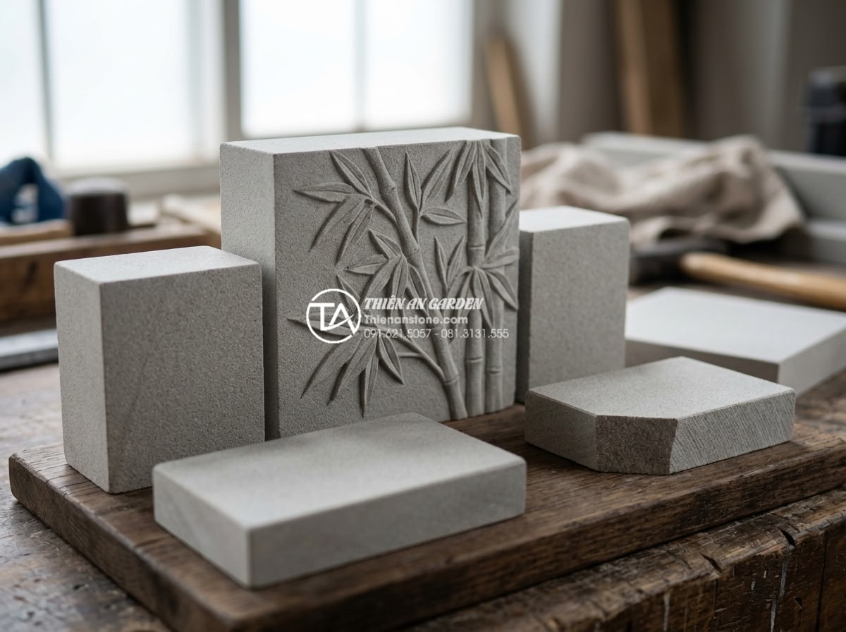 Ứng dụng của đá mỹ nghệ trong kiến trúc cầu cảnh hiện đại ngày nay - Hình 3 Ứng dụng của đá mỹ nghệ trong kiến trúc cầu cảnh hiện đại ngày nay - Close-up comparison of premium natural stones for modern bridges: polished Vietn