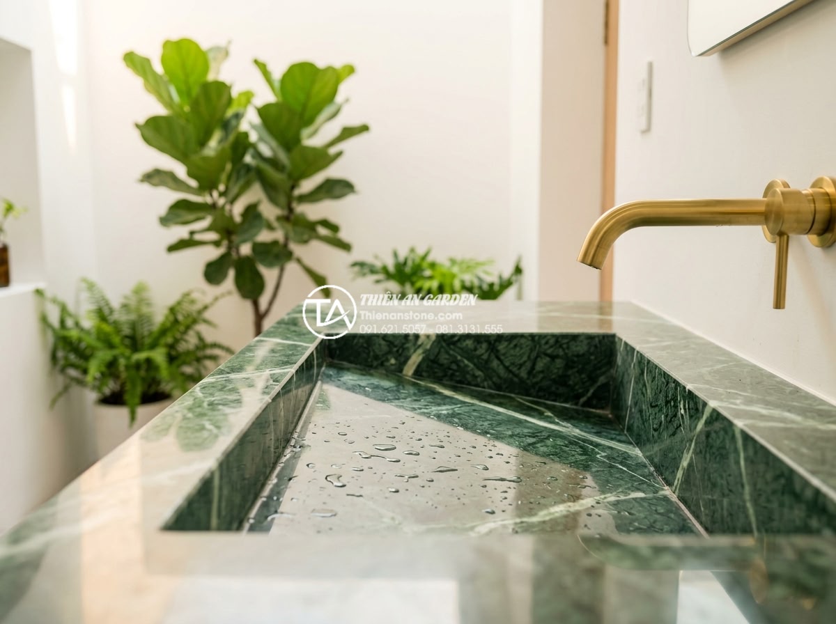 Vệ Sinh Lavabo Đá Tự Nhiên Đúng Cách: Giữ Bề Mặt Luôn Sáng Bóng Như Mới - Professional high-resolution photograph of a luxurious modern bathroom interior 