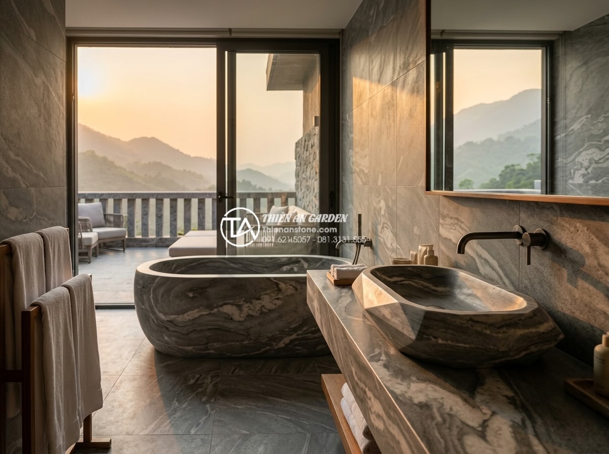 Xu Hướng Lavabo Kim Cương: Đường Cắt Sắc Sảo Cho Gia Chủ Cá Tính - Real-life installation photo of a luxury diamond-cut lavabo in a resort presiden