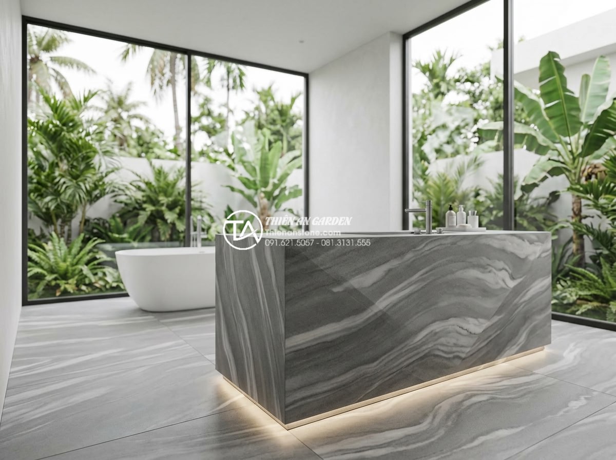 Xu Hướng Lavabo Kim Cương: Đường Cắt Sắc Sảo Cho Gia Chủ Cá Tính - Architectural rendering of a spacious master bathroom in a luxury villa featurin