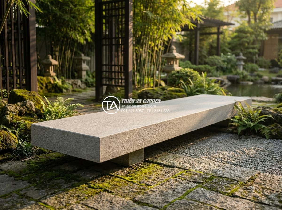 Xu hướng thiết kế cầu sân vườn 2026: Sự lên ngôi của phong cách tối giản - Hình 3 Xu hướng thiết kế cầu sân vườn 2026: Sự lên ngôi của phong cách tối giản - Side angle view of elegant minimalist granite garden bridge 2026, floating effec