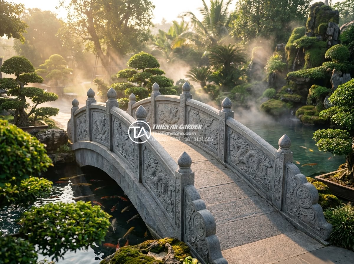 Ý nghĩa phong thủy của cầu đá: Biểu tượng kết nối tài lộc và bình an - Professional high-resolution landscape photography of a traditional Vietnamese a