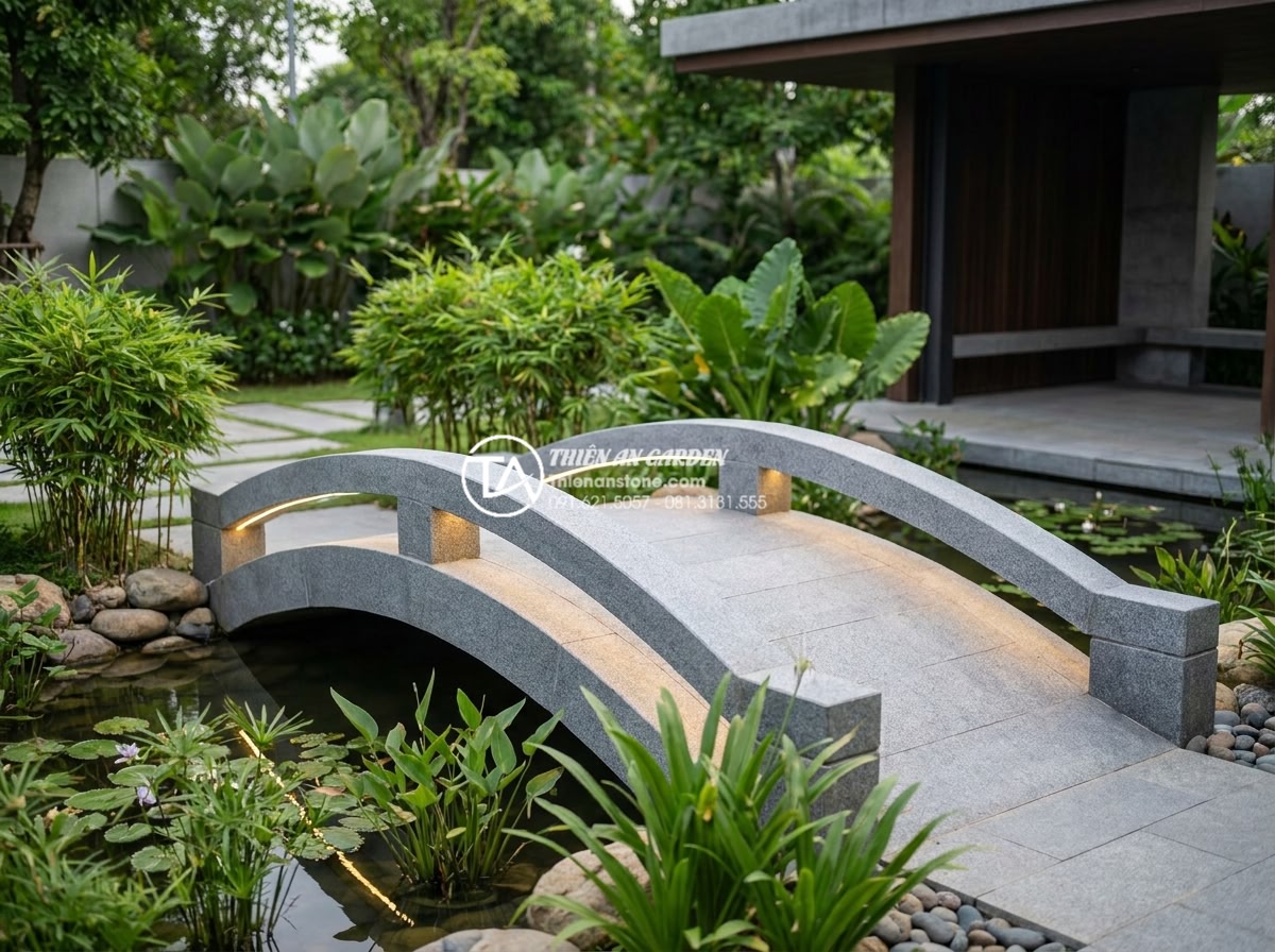 Ý nghĩa phong thủy của cầu đá: Biểu tượng kết nối tài lộc và bình an - Hình 15 Ý nghĩa phong thủy của cầu đá: Biểu tượng kết nối tài lộc và bình an - Futuristic yet elegant minimalist natural stone bridge design for 2026 trends, s