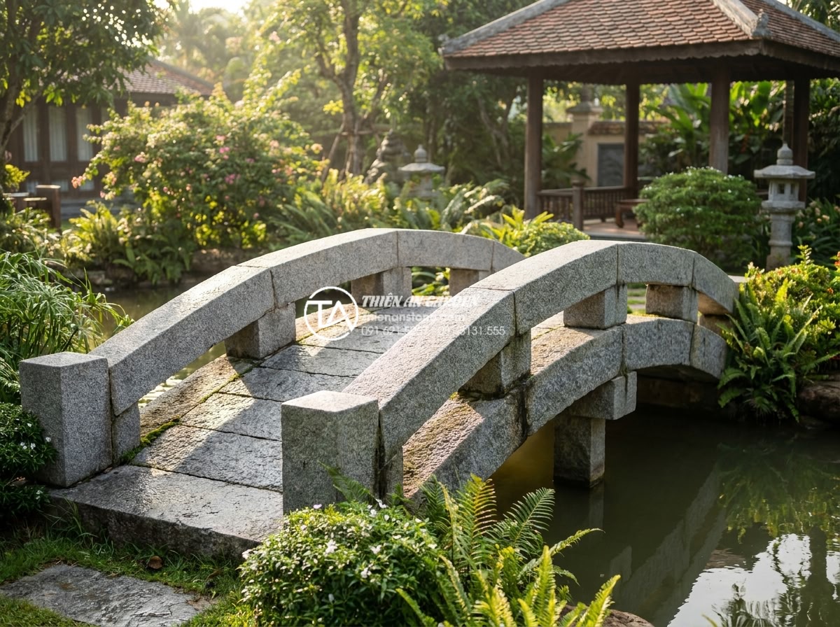Ý nghĩa phong thủy của cầu đá: Biểu tượng kết nối tài lộc và bình an - Hình 18 Ý nghĩa phong thủy của cầu đá: Biểu tượng kết nối tài lộc và bình an - Happy multi-generational Vietnamese family enjoying a morning walk across a beau