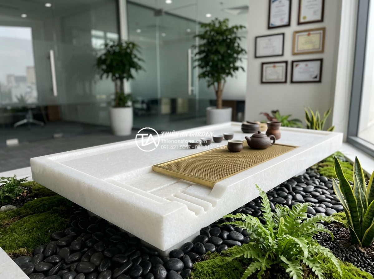 Ý tưởng kết hợp bàn trà đá với đôn đá và tiểu cảnh sân vườn - Professional photorealistic portrait of the Đá Cảnh Thiên An expert team standin