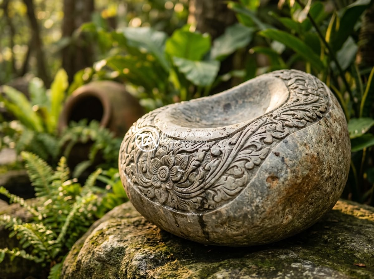 Ý tưởng kết hợp đèn đá và thác nước sân vườn cho biệt thự đẳng cấp - Hình 5 Ý tưởng kết hợp đèn đá và thác nước sân vườn cho biệt thự đẳng cấp - Close-up professional photography of premium natural stone materials used in lux
