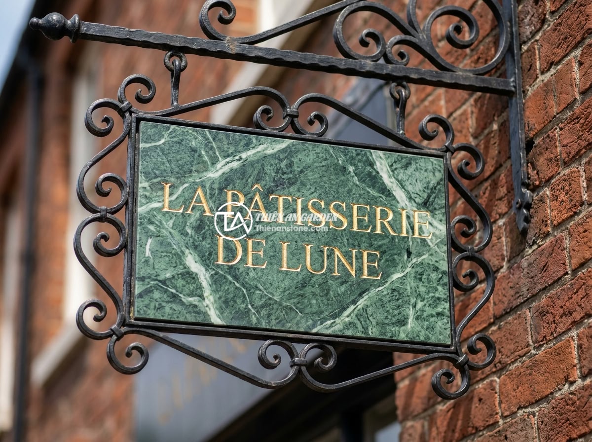 15 ý tưởng bảng hiệu đá độc đáo cho văn phòng, showroom và cửa hàng kinh doanh - A slate stone business sign with ornate wrought iron frame in European vintage s