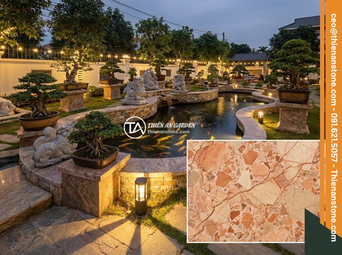 5 sai lầm thường gặp khi mua và đặt đôn đá tự nhiên trong sân vườn - A stunning panoramic view of a completed luxury Vietnamese villa garden featurin