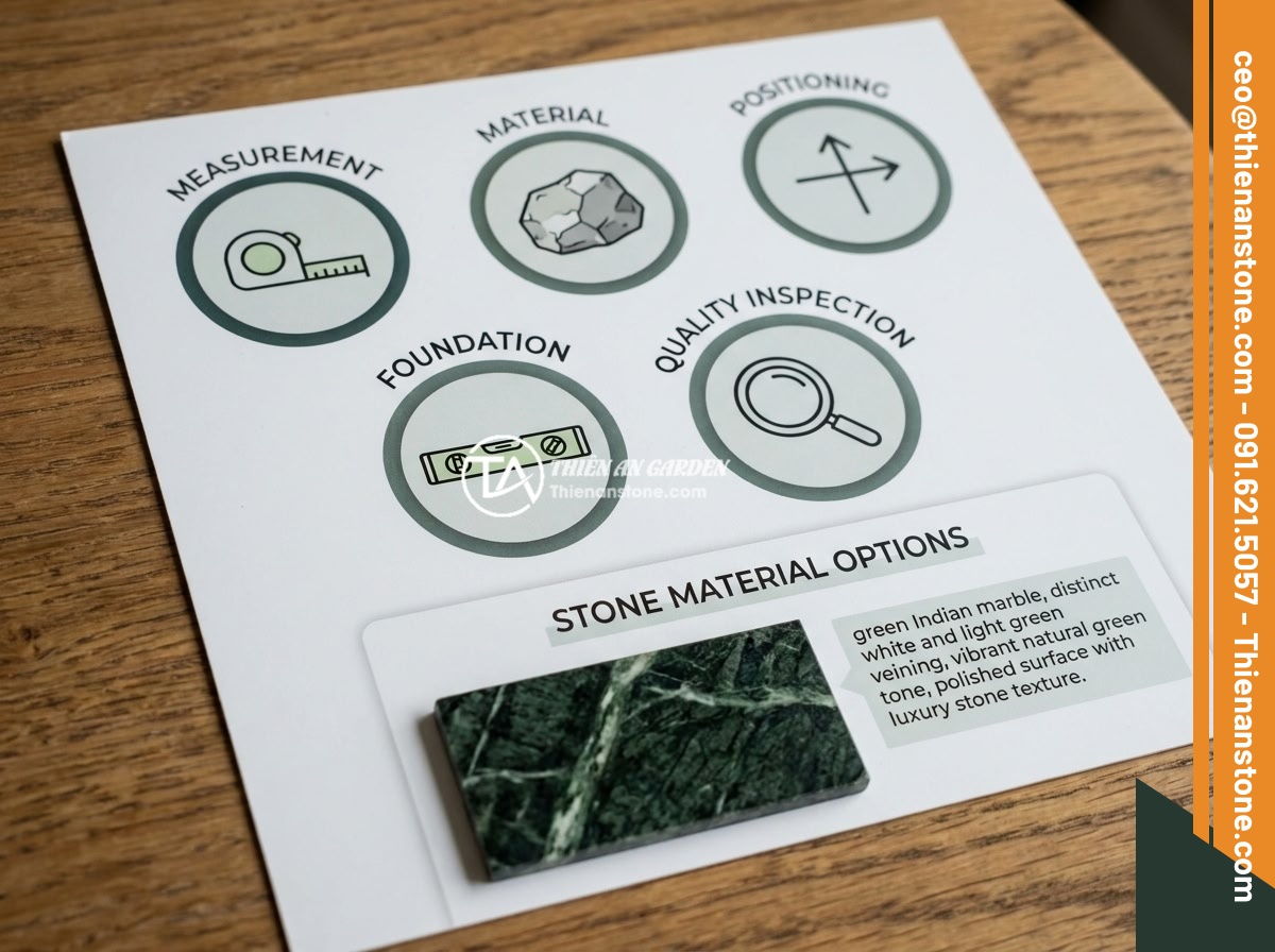 5 sai lầm thường gặp khi mua và đặt đôn đá tự nhiên trong sân vườn - An infographic-style image illustrating five common mistakes when buying natural