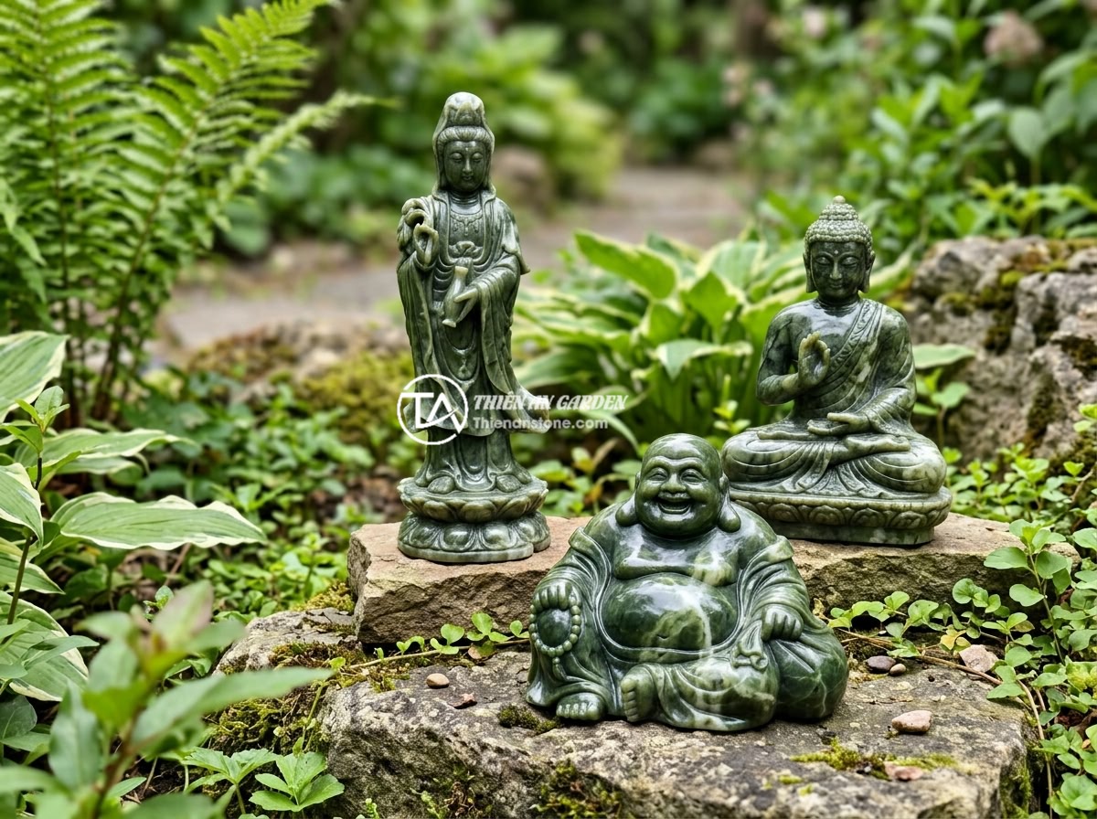 5 Tips Chọn Kích Thước Tượng Phật Mini Trang Trí Tiểu Cảnh Chuẩn Phong Thủy - A collection of different style mini Buddha statues including seated meditation 