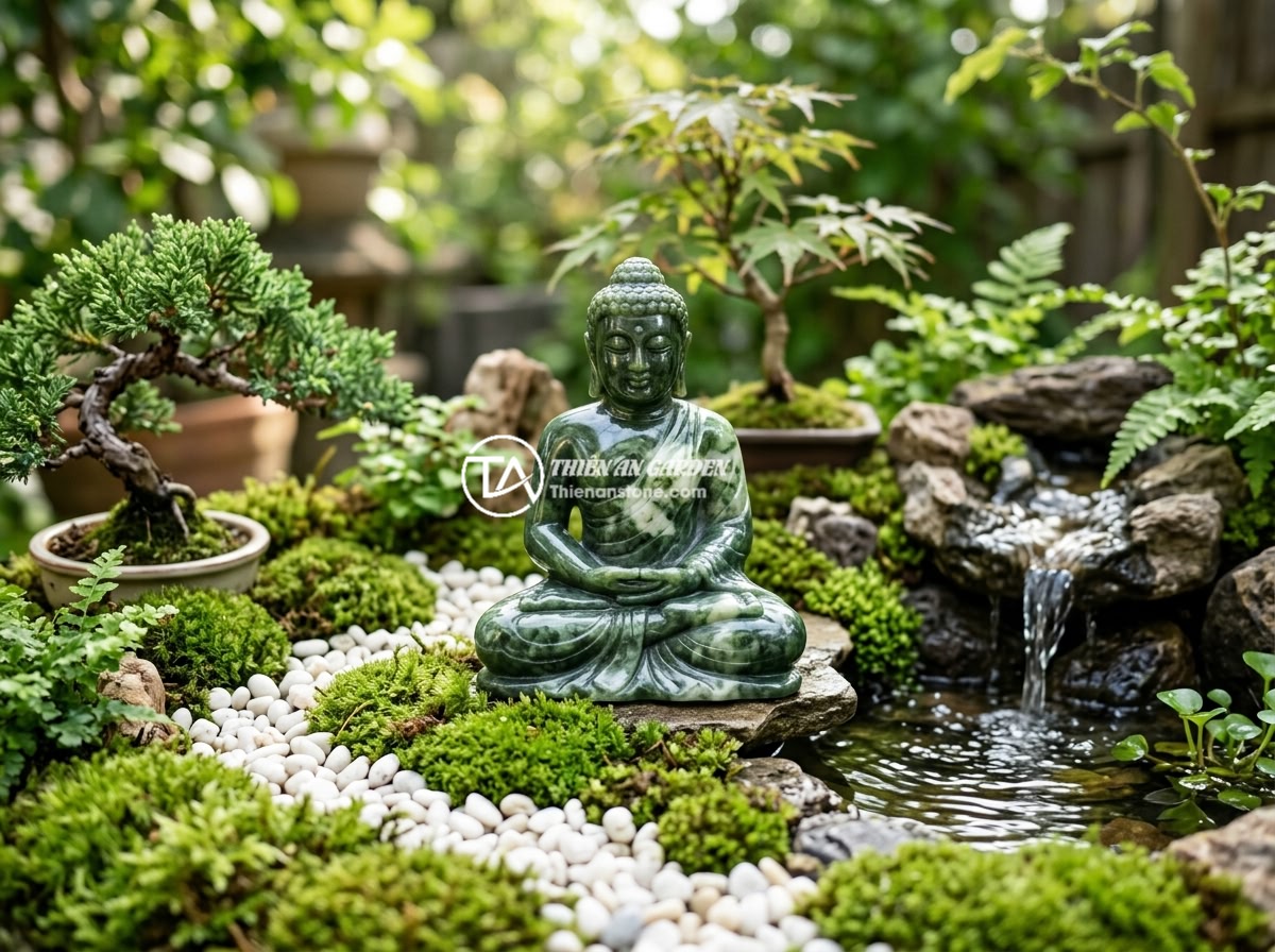 7 Câu Hỏi Thường Gặp Về Tượng Phật Mini Trang Trí Tiểu Cảnh - A miniature Buddha statue made of natural stone placed in a beautiful miniature 
