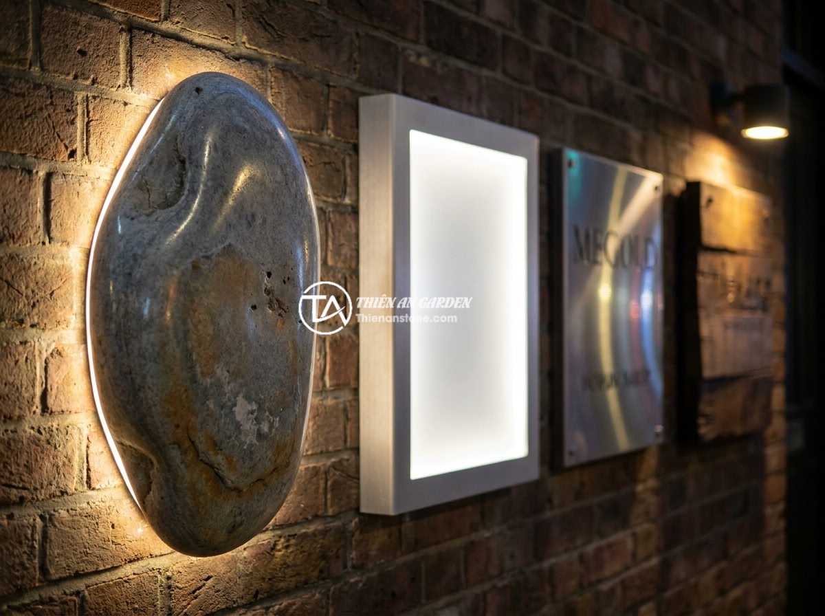 Bảng hiệu đá tự nhiên kết hợp LED: Ý tưởng hiện đại cho không gian kinh doanh về đêm - Hình 5 Bảng hiệu đá tự nhiên kết hợp LED: Ý tưởng hiện đại cho không gian kinh doanh về đêm - Side-by-side visual comparison of four types of business signboards at night: na