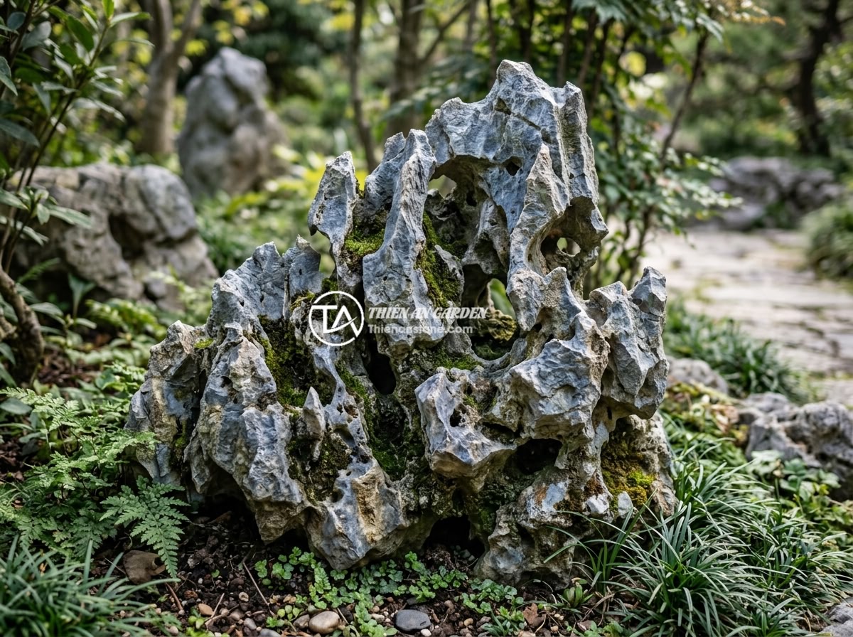 Báo giá đá tai mèo 2026: Mua đá tai mèo giá rẻ ở đâu uy tín? - Natural cat ear stone with unique sharp edges and grey-blue color displayed in a