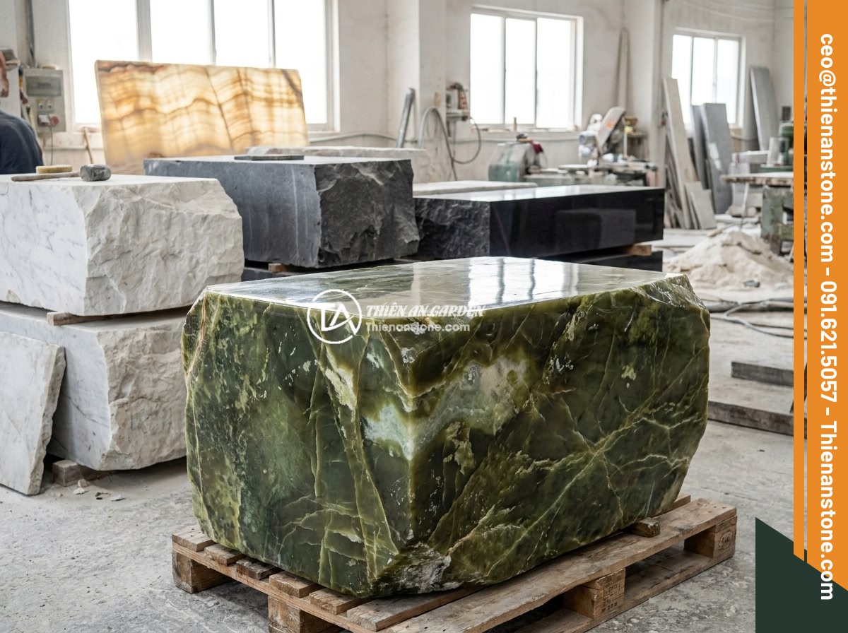 Báo Giá Thi Công Bồn Tắm Đá Tự Nhiên Trọn Gói Tại Đá Cảnh Thiên An - Collection of different natural stone types including white marble, black granit