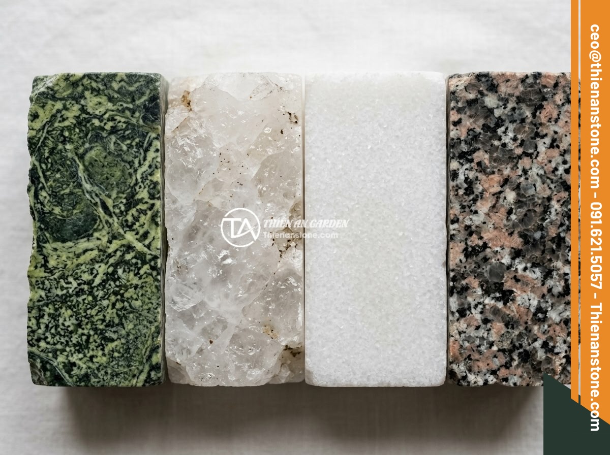 Bộ ấm chén đá có độc không? Sự thật về an toàn sức khỏe khi sử dụng - Close-up cross-section of different types of natural stones used for tea sets in