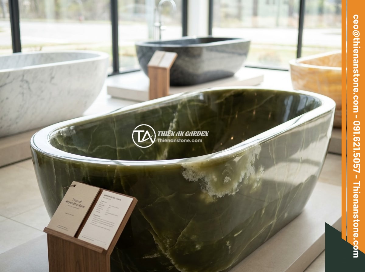 Bồn Tắm Đá Nguyên Khối Cao Cấp: Đặc Điểm, Giá Thành Và Nên Mua Không? - Elegant price comparison display of different natural stone bathtubs in a luxury