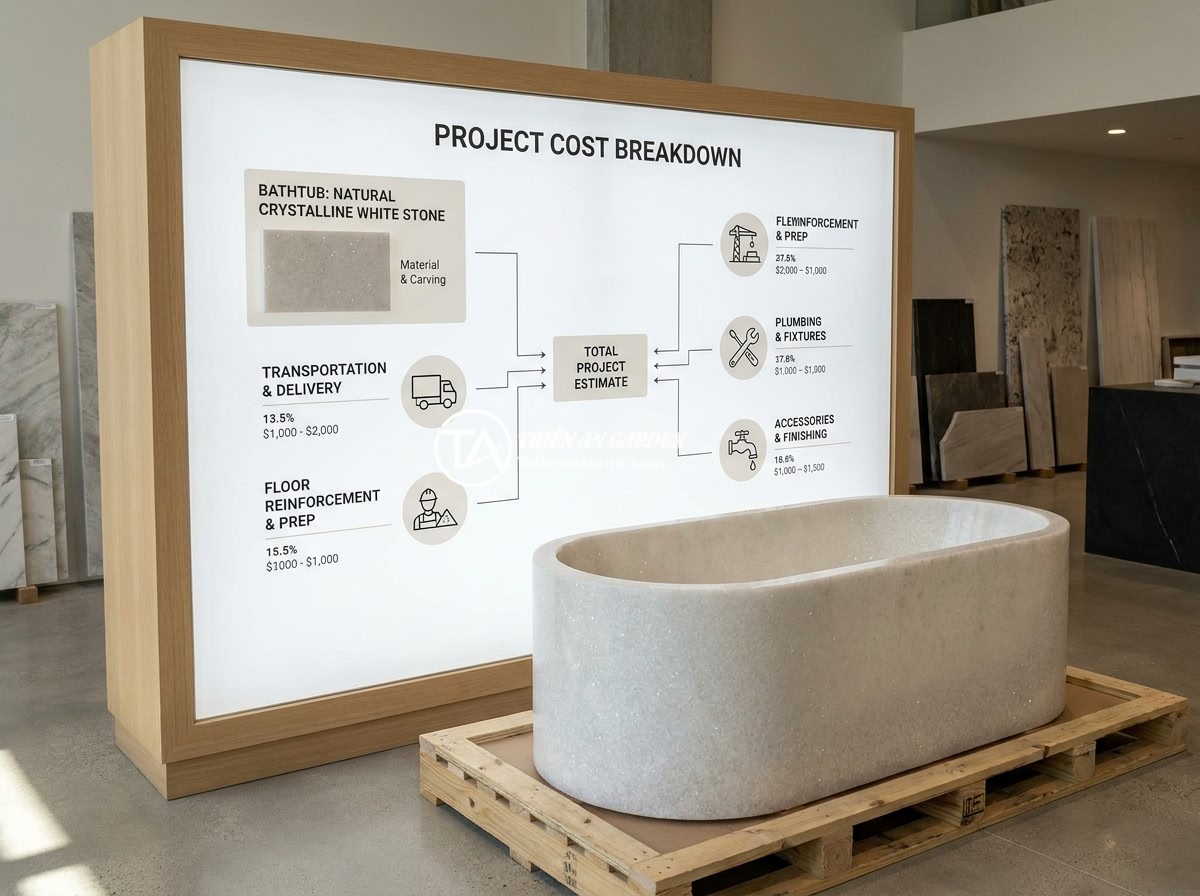 Bồn Tắm Đá Tự Nhiên Là Gì? Ưu Nhược Điểm Và Ứng Dụng Thực Tế 2026 - A detailed infographic-style photo showing the complete cost breakdown of a natu
