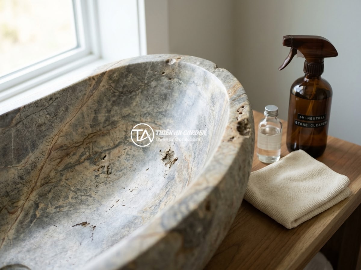 Bồn Tắm Đá Tự Nhiên Là Gì? Ưu Nhược Điểm Và Ứng Dụng Thực Tế 2026 - Close-up of a natural marble bathtub surface showing beautiful veining patterns,