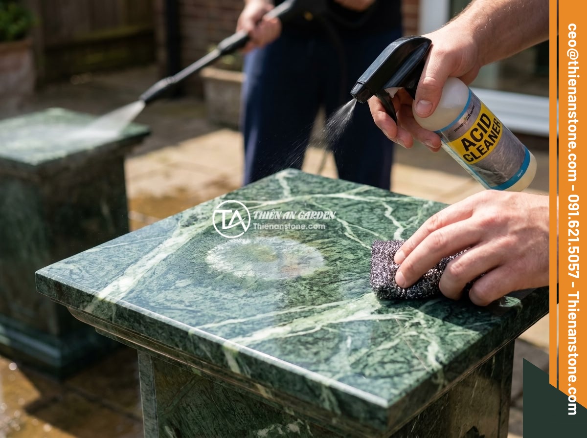 Cách bảo quản và vệ sinh đôn đá tự nhiên luôn sáng bóng, bền màu - Common mistakes when cleaning natural stone pedestal illustrated - using harsh c