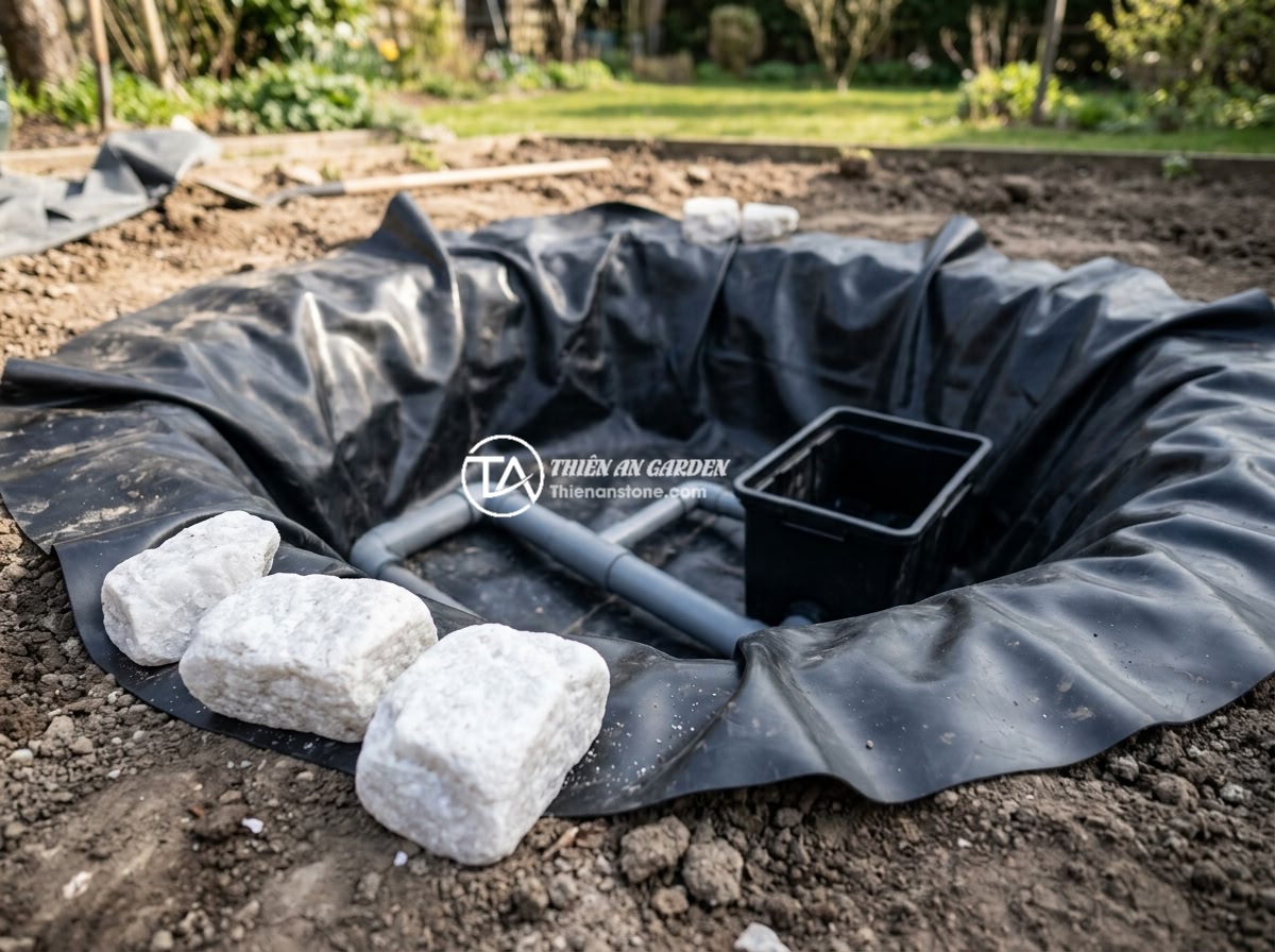 Cách Kết Hợp Tiểu Cảnh Tượng Phật Với Thác Nước Đá Tự Nhiên Đẹp Mắt - Step-by-step construction process of a natural stone waterfall with hidden water