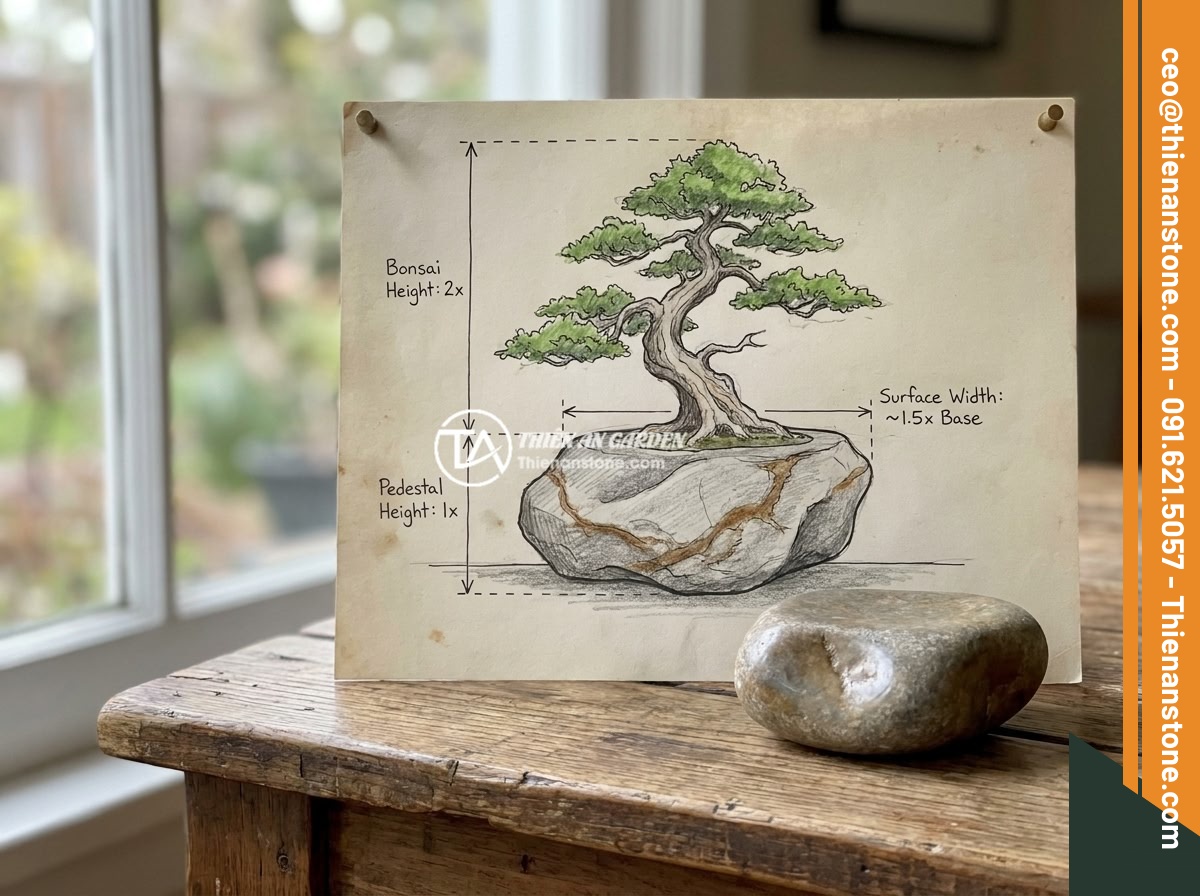 Checklist 10 bước chọn mua đôn đá tự nhiên chất lượng, bền đẹp lâu dài - A diagram showing the ideal proportions between a natural stone pedestal and a b
