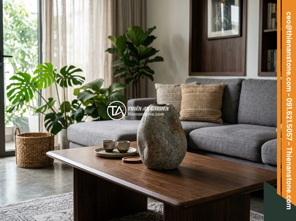 Chum đá phong thủy là gì? Ý nghĩa phong thủy và cách sử dụng trong thiết kế sân vườn - Hình 7 Chum đá phong thủy là gì? Ý nghĩa phong thủy và cách sử dụng trong thiết kế sân vườn - A medium-sized polished green jade stone urn placed as a decorative centerpiece