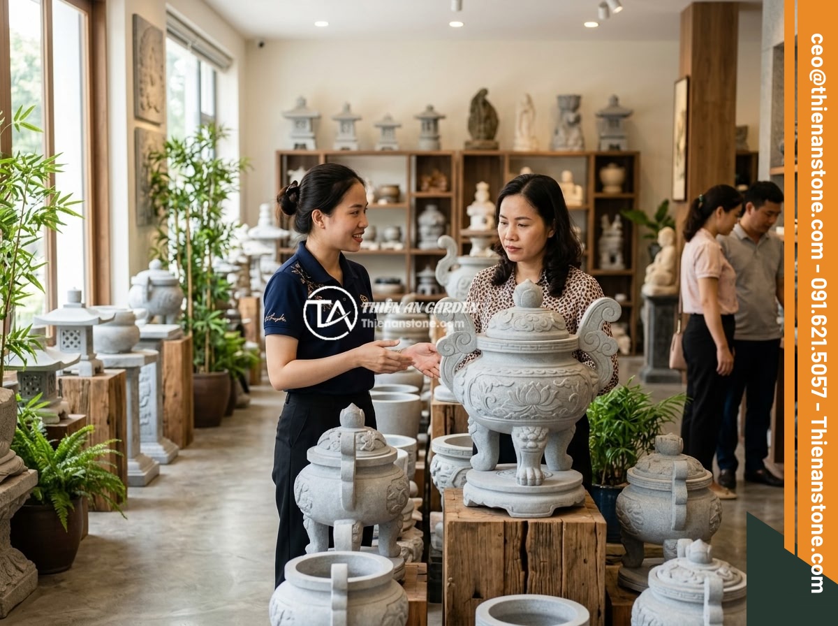 Chum đá phong thủy mini cho chung cư và ban công: Có đáng để đầu tư? - Professional showroom of Da Canh Thien An displaying various natural stone feng 