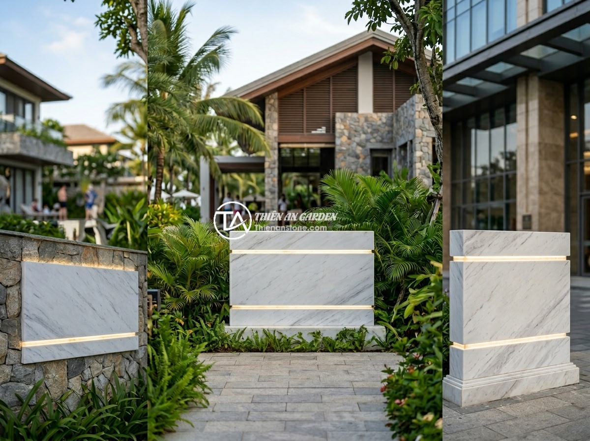 Có nên kết hợp bảng hiệu đá tự nhiên với biển hiệu điện tử không? - Hình 12 Có nên kết hợp bảng hiệu đá tự nhiên với biển hiệu điện tử không? - The completed project showcase of Da Canh Thien An featuring multiple premium na
