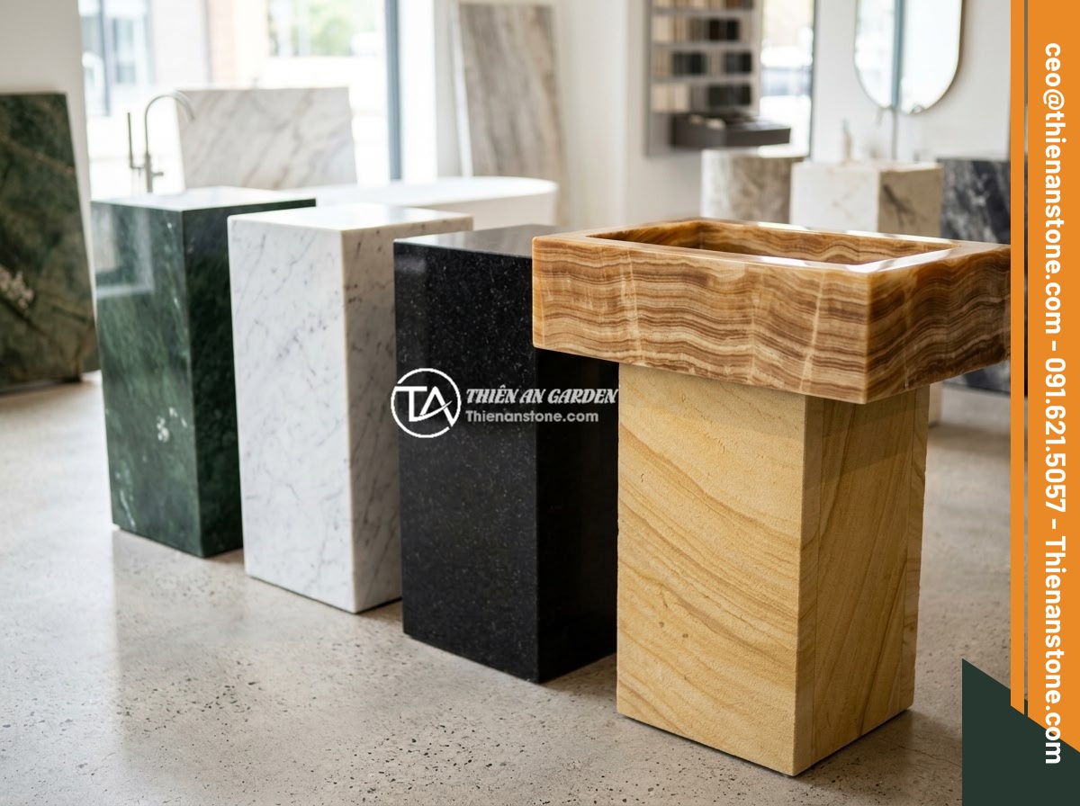 Đôn đá cổ là gì? Phong cách thiết kế và ứng dụng cho biệt thự, resort sang trọng - Collection of different stone pedestals made from various natural stones includi