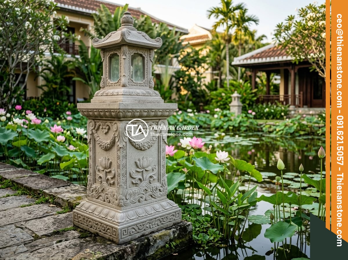 Đôn đá cổ là gì? Phong cách thiết kế và ứng dụng cho biệt thự, resort sang trọng - Elegant stone pedestal in Indochine style with fusion of French colonial and Vie