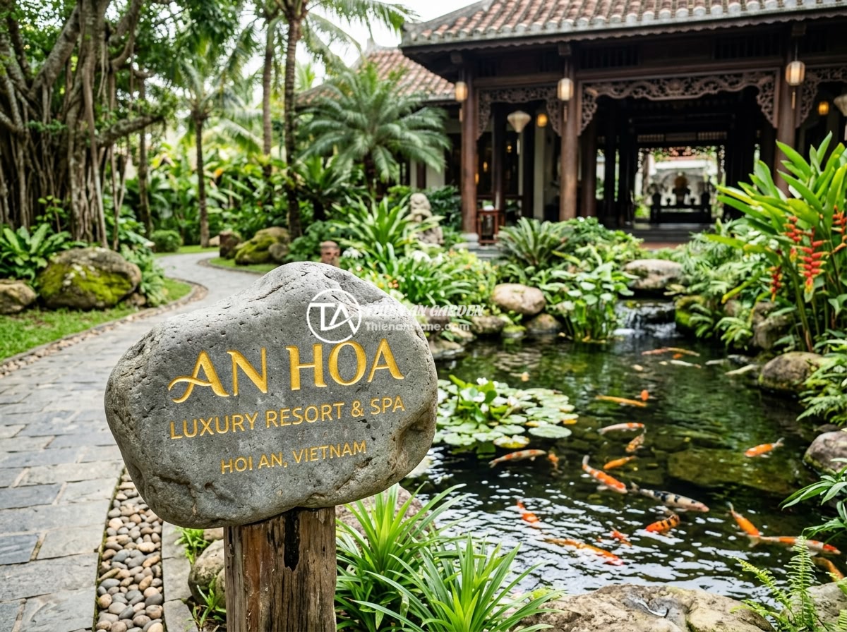 Lỗi chữ trên bảng hiệu đá bị phai màu nhanh: Nguyên nhân và cách khắc phục bền vững - Hình 12 Lỗi chữ trên bảng hiệu đá bị phai màu nhanh: Nguyên nhân và cách khắc phục bền vững - Stunning completed natural stone signboard with vibrant gold letters installed a