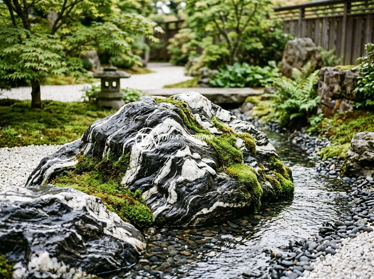 Mua đá tuyết sơn ở đâu uy tín? Top 5 địa chỉ bán đá chất lượng nhất - Well-maintained Tuyet Son stones in a beautiful Japanese-style garden with moss 