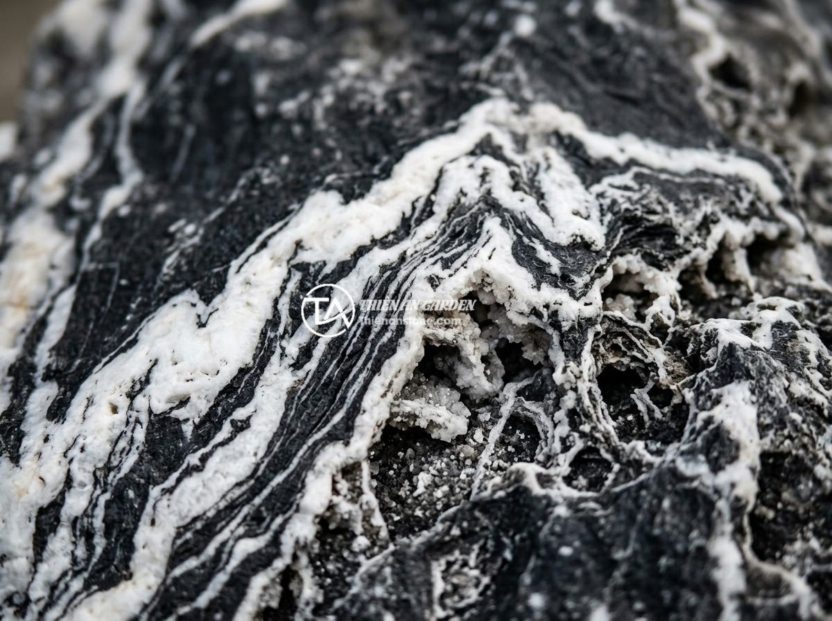Mua đá tuyết sơn ở đâu uy tín? Top 5 địa chỉ bán đá chất lượng nhất - Close-up detailed photograph of authentic Tuyet Son stone surface showing natura