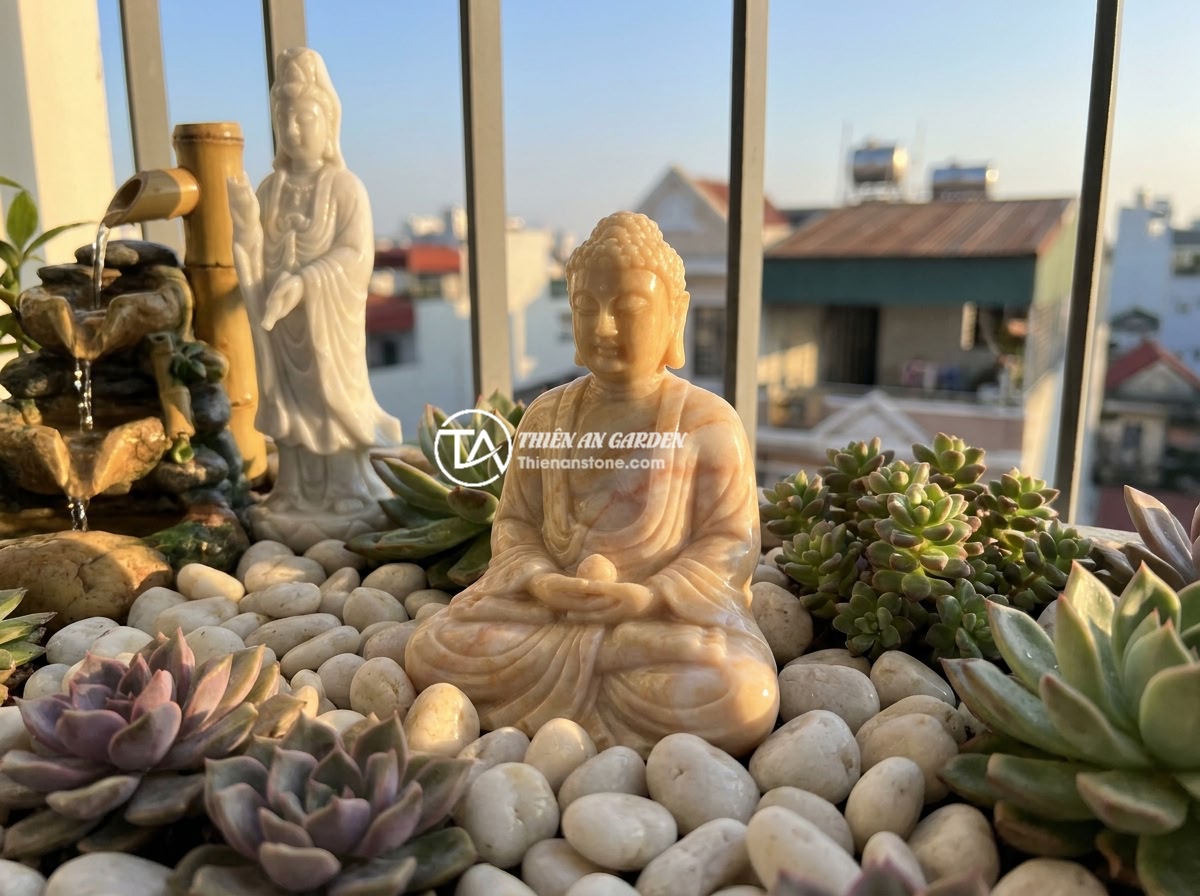 Những Câu Chuyện Thực Tế Về Tác Động Phong Thủy Của Tiểu Cảnh Tượng Phật - A small but elegant Buddha statue miniature garden on a high-rise apartment balc